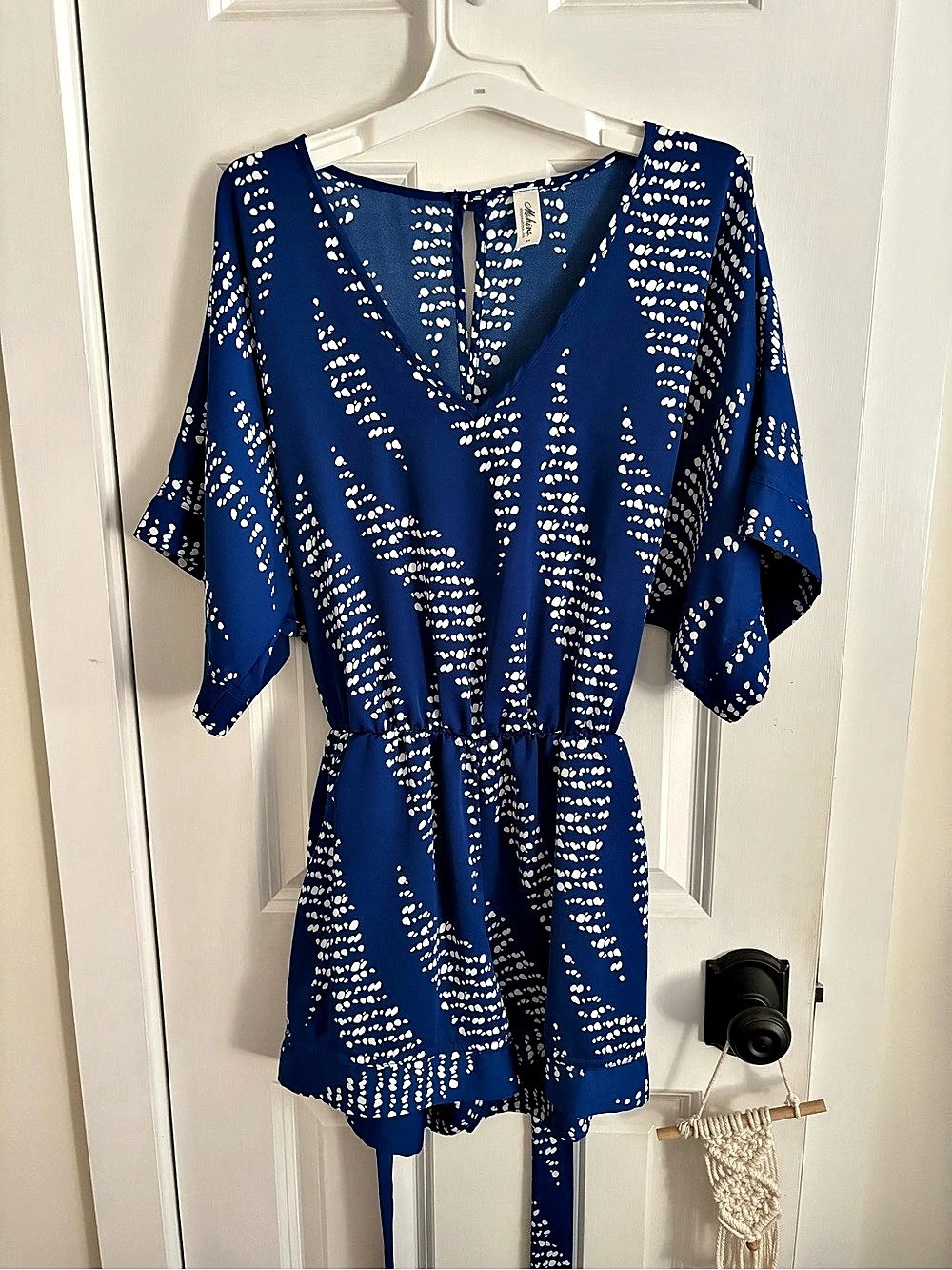Soprano Blue & White Printed Mini Romper